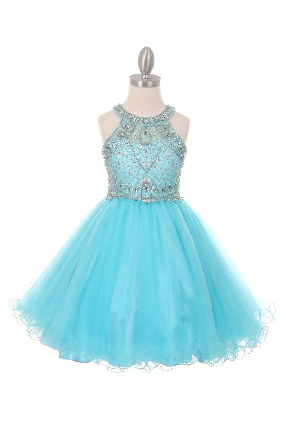 Beaded Girls Short Halter Dress by Cinderella Couture 5022