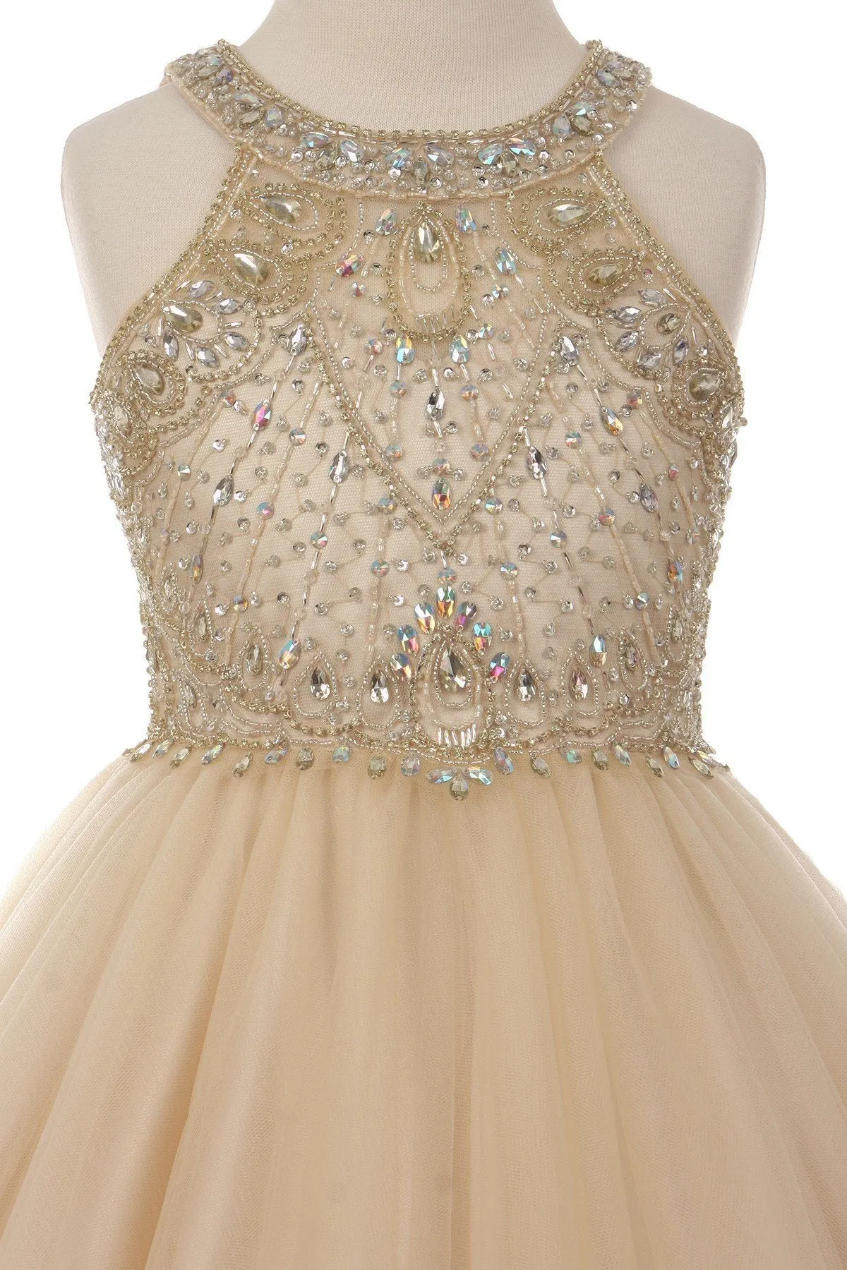 Beaded Girls Short Halter Dress by Cinderella Couture 5022