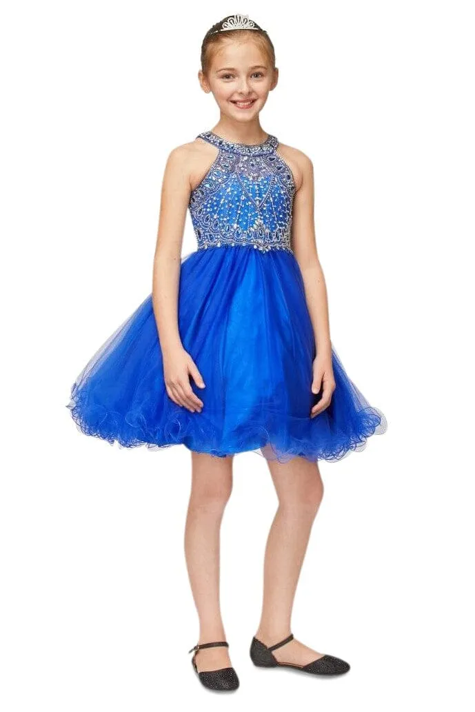 Beaded Girls Short Halter Dress by Cinderella Couture 5022