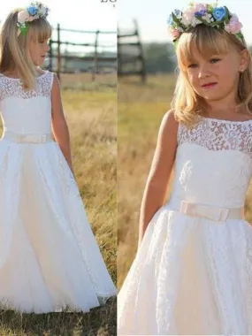 Beautiful Lace Bateau Neckline Floor-length A-line Flower Girl Dresses FD048