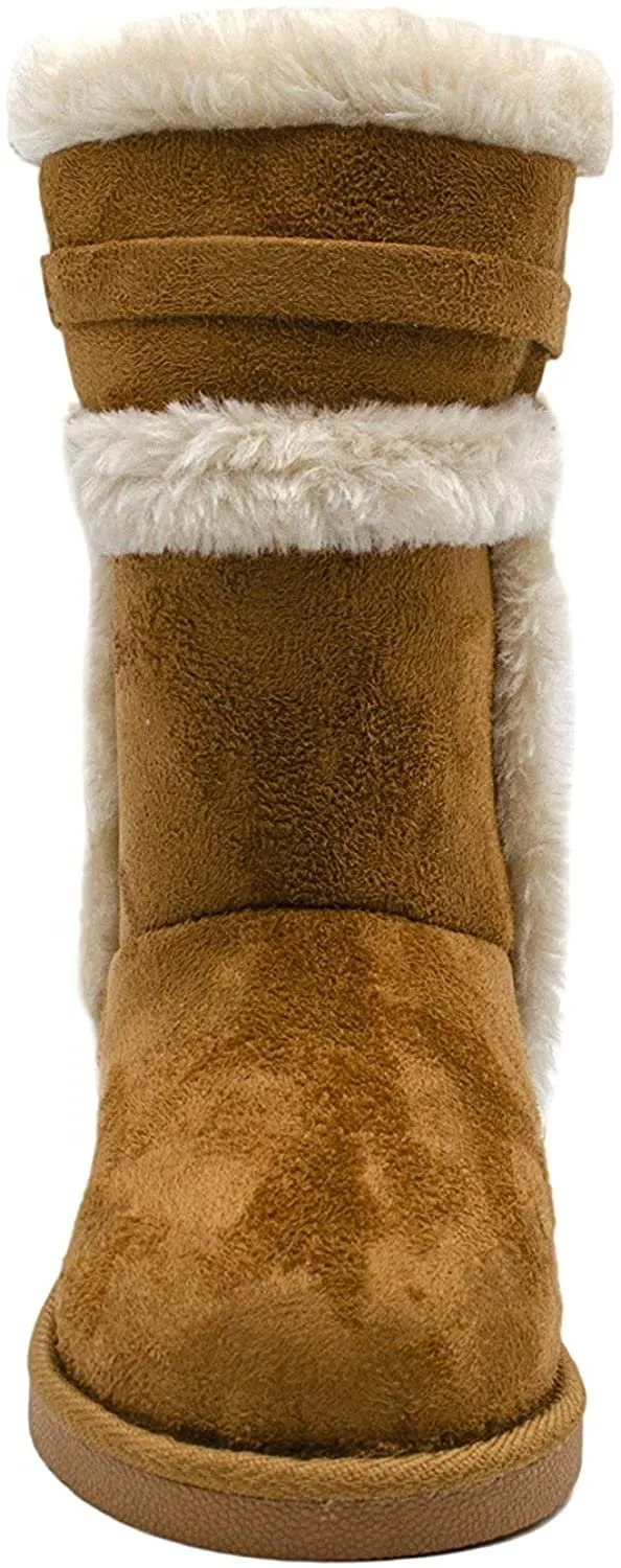 bebe Girls’ Big Kid Slip On Tall Microsuede Warm Winter Boots with Faux Fur Trim and Medallion