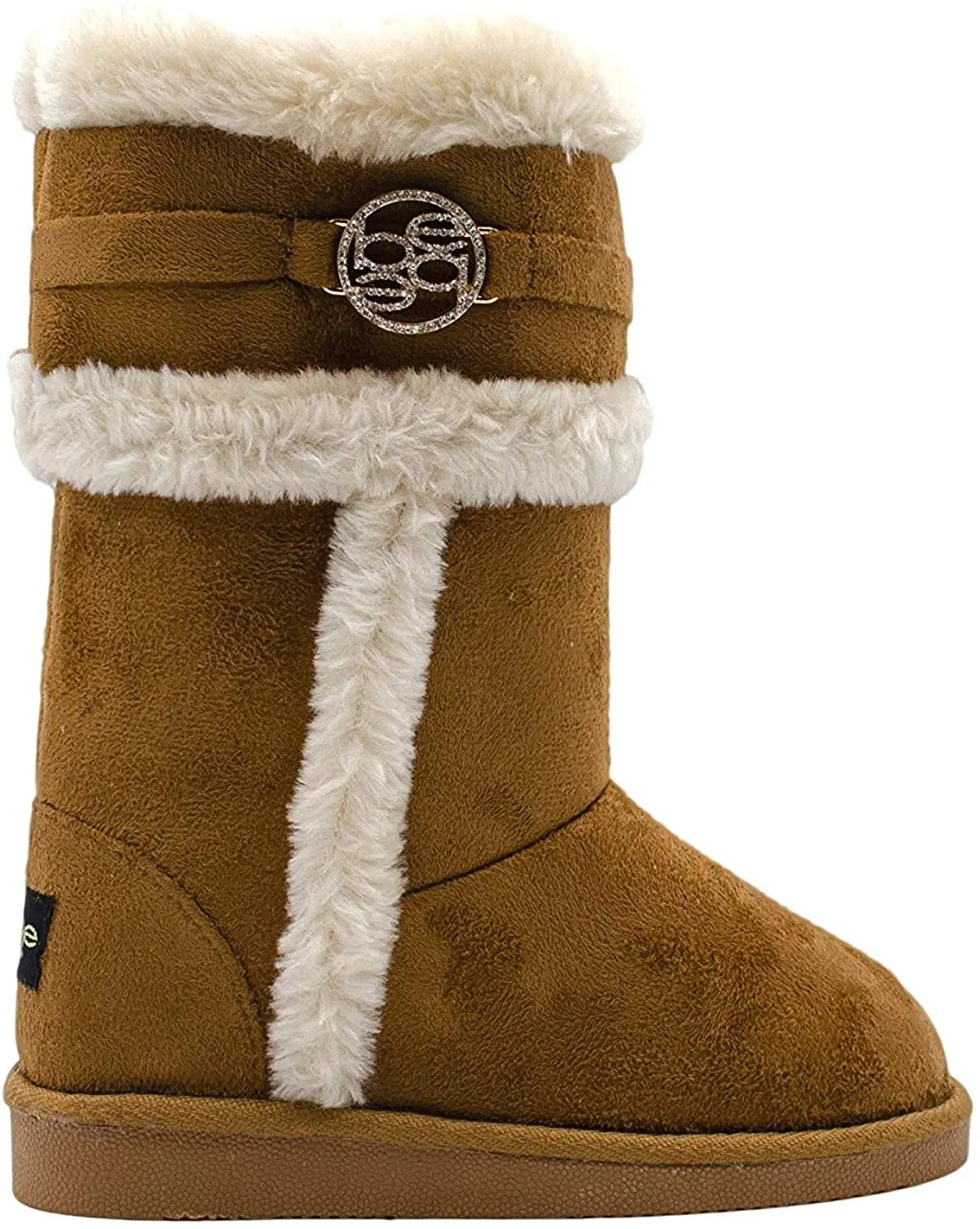 bebe Girls’ Big Kid Slip On Tall Microsuede Warm Winter Boots with Faux Fur Trim and Medallion