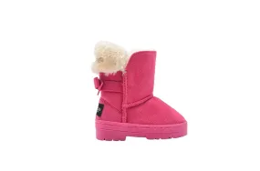 bebe Toddler Girls Little Kid Mid Calf Easy Pull-On Microsuede Winter Boots Embellished with Faux Fur Cuff and Back Bow