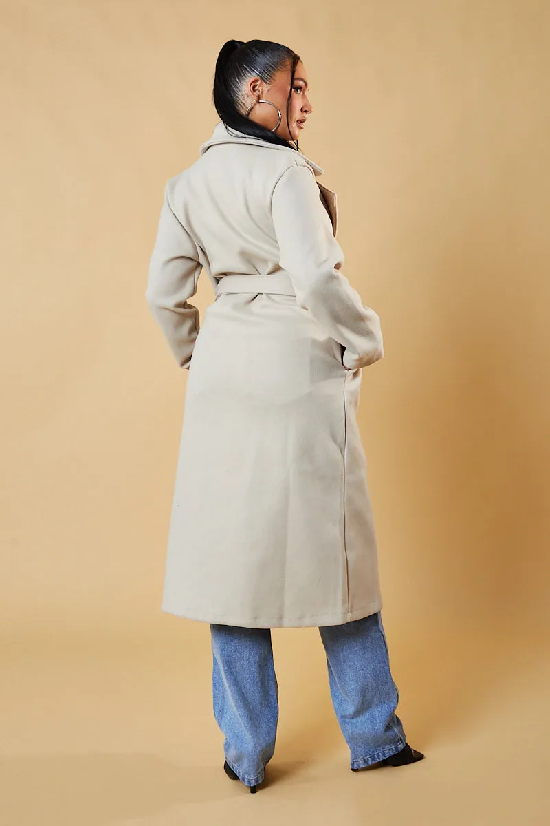 Beige Double Breasted Wool Look Coat - Eloise