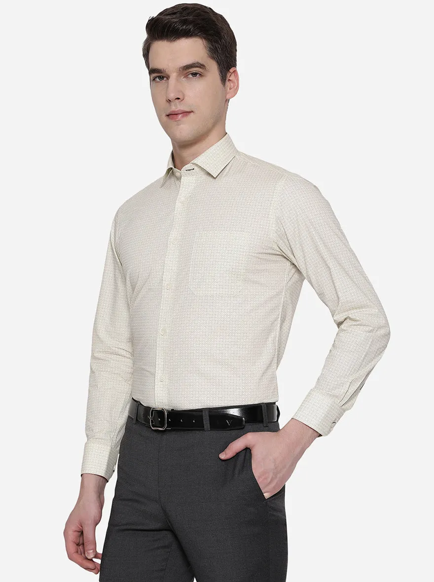 Beige Printed Slim Fit Formal Shirt | Greenfibre