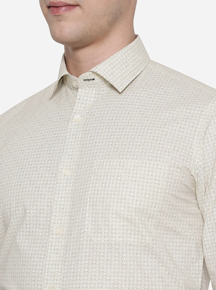 Beige Printed Slim Fit Formal Shirt | Greenfibre