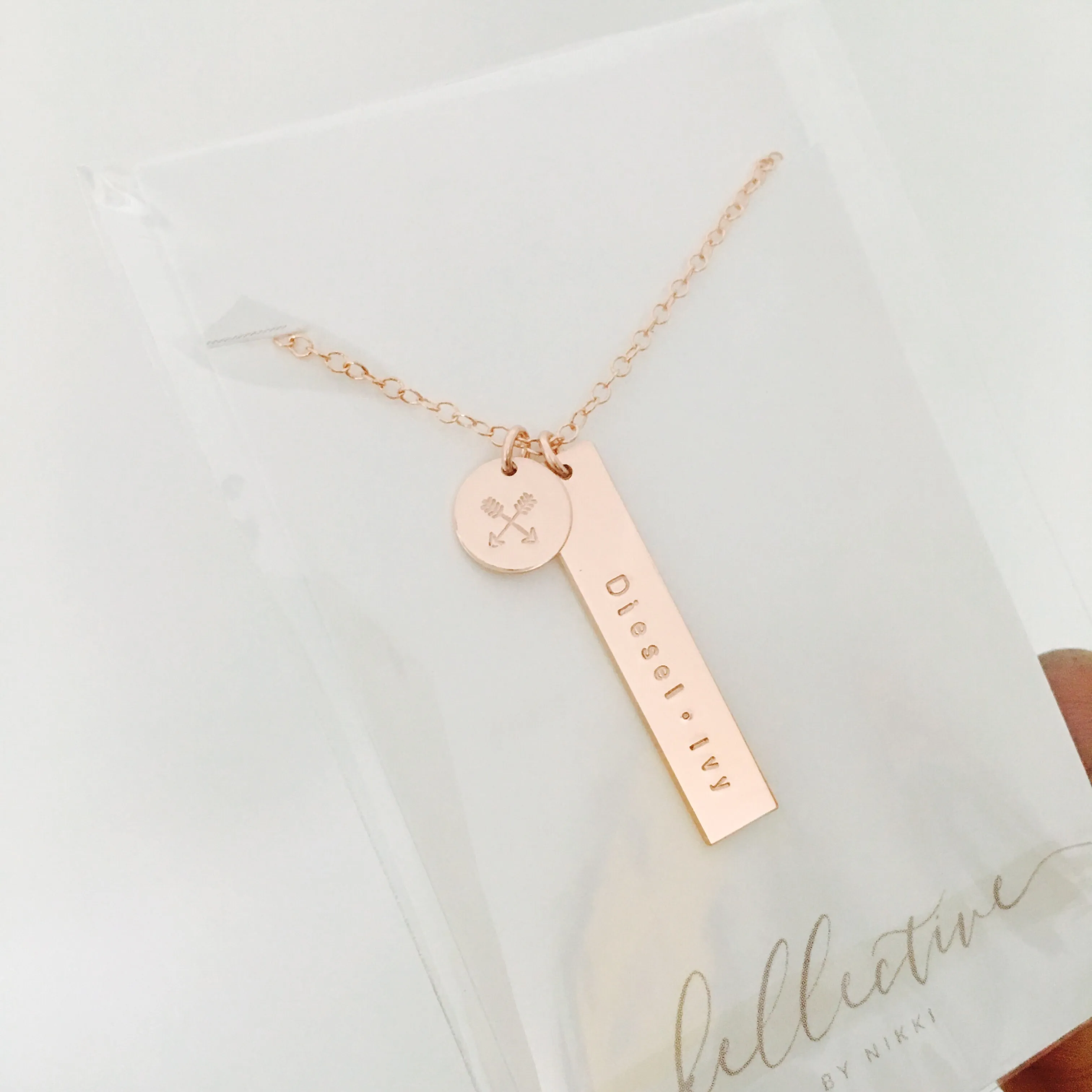 Bella • Short Hanging Bar & Small Pendant Necklace