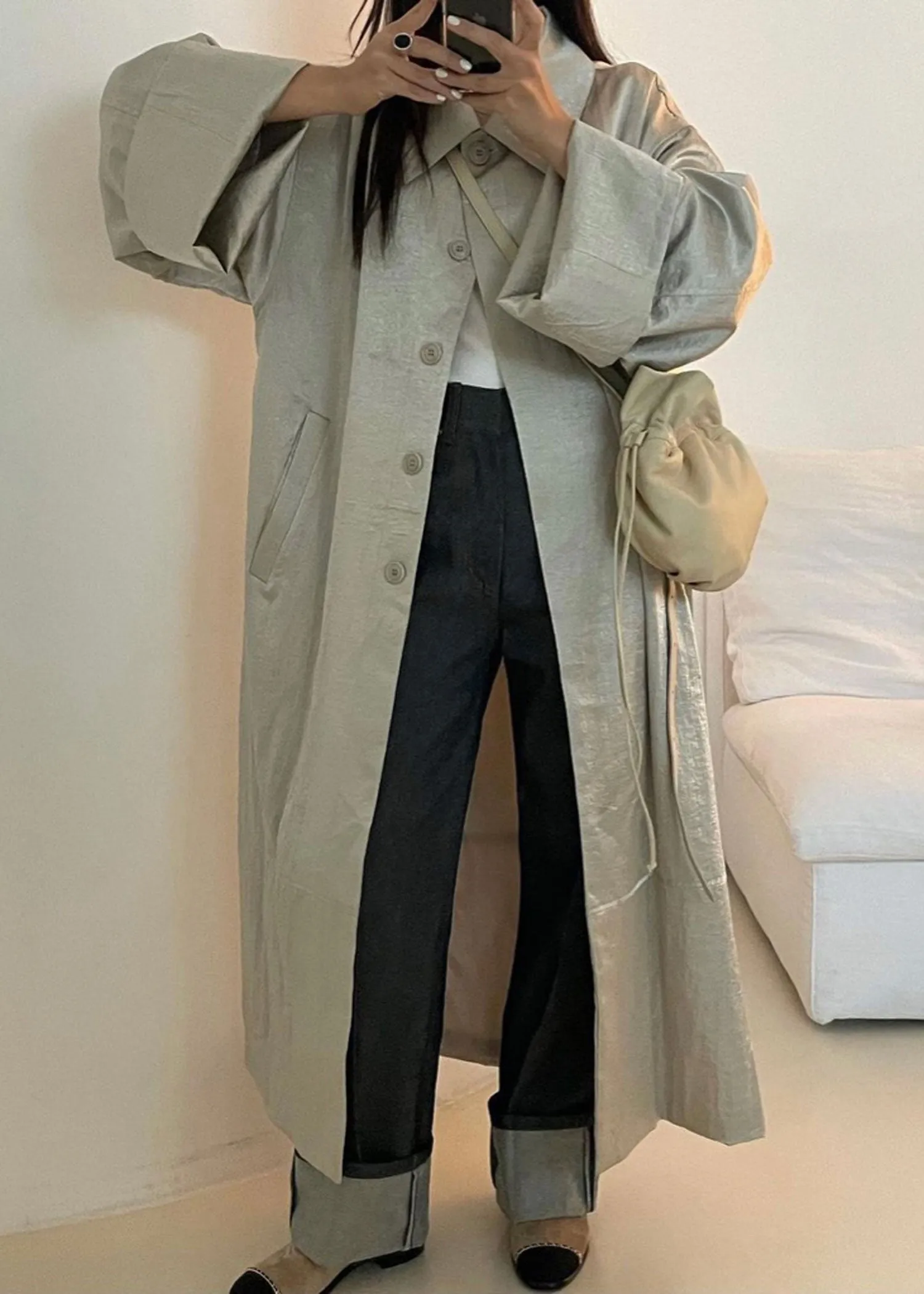 Belted Satin Trench Coat