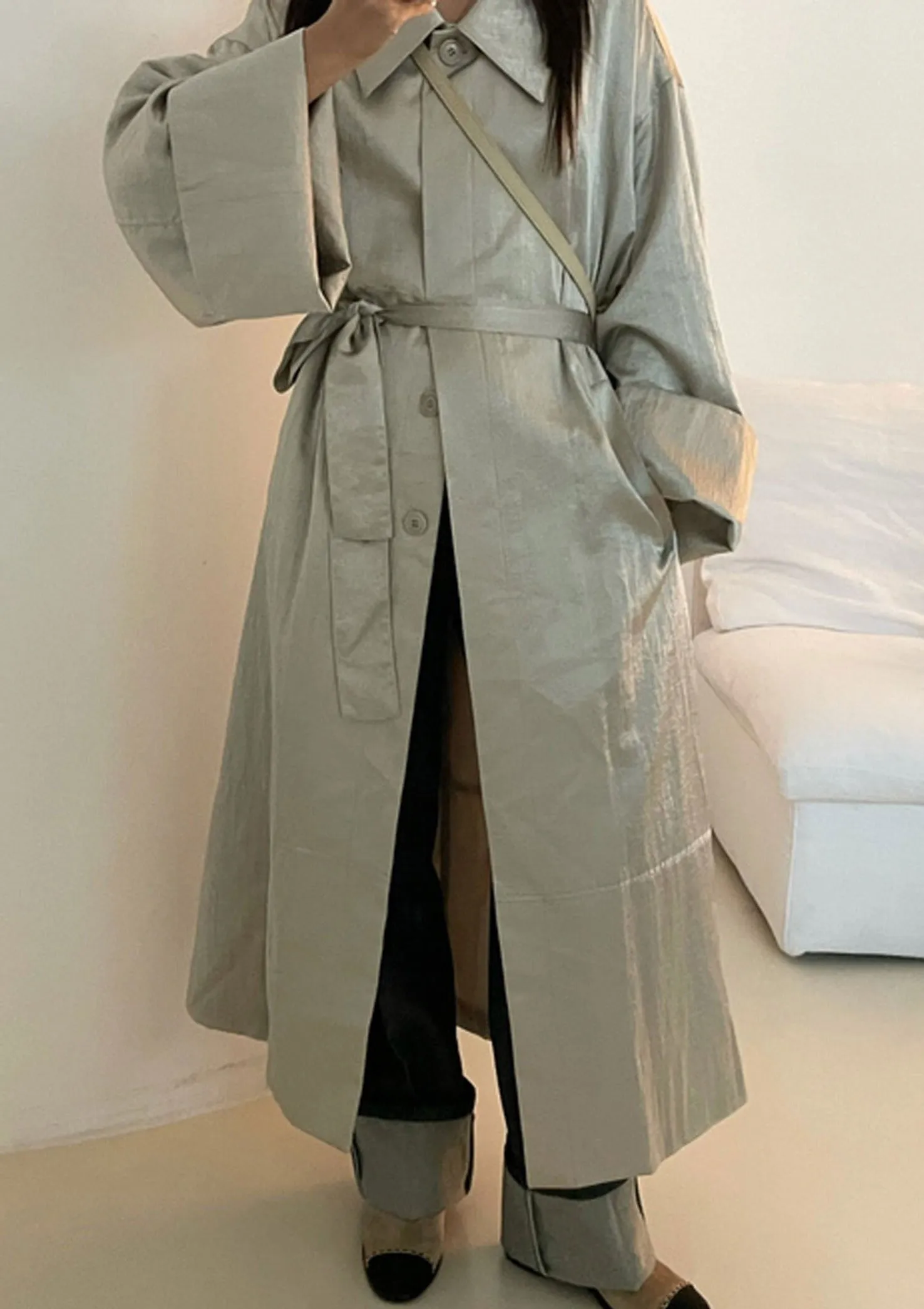 Belted Satin Trench Coat