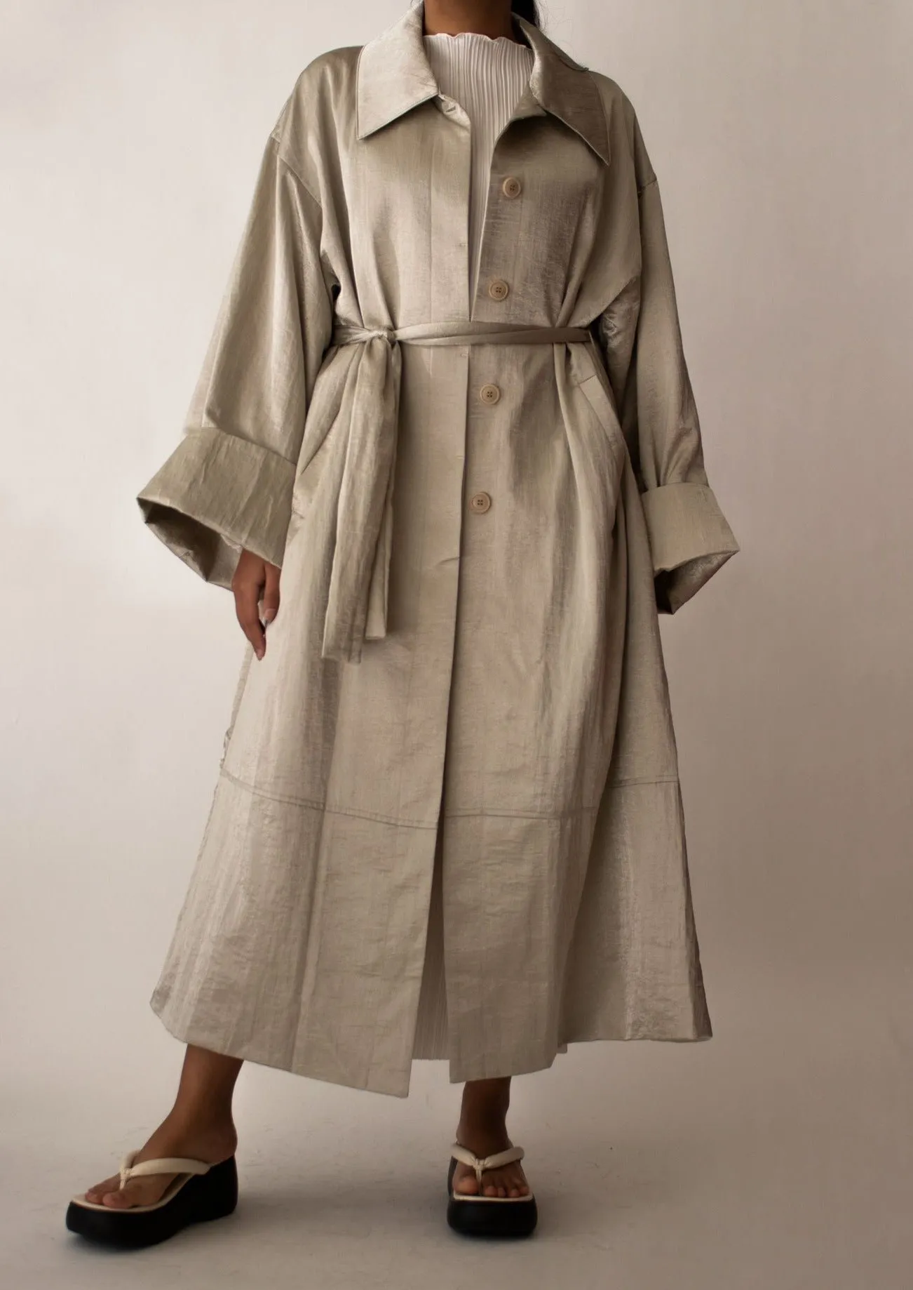 Belted Satin Trench Coat