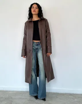 Berlin PU Trench Coat in Dark Brown