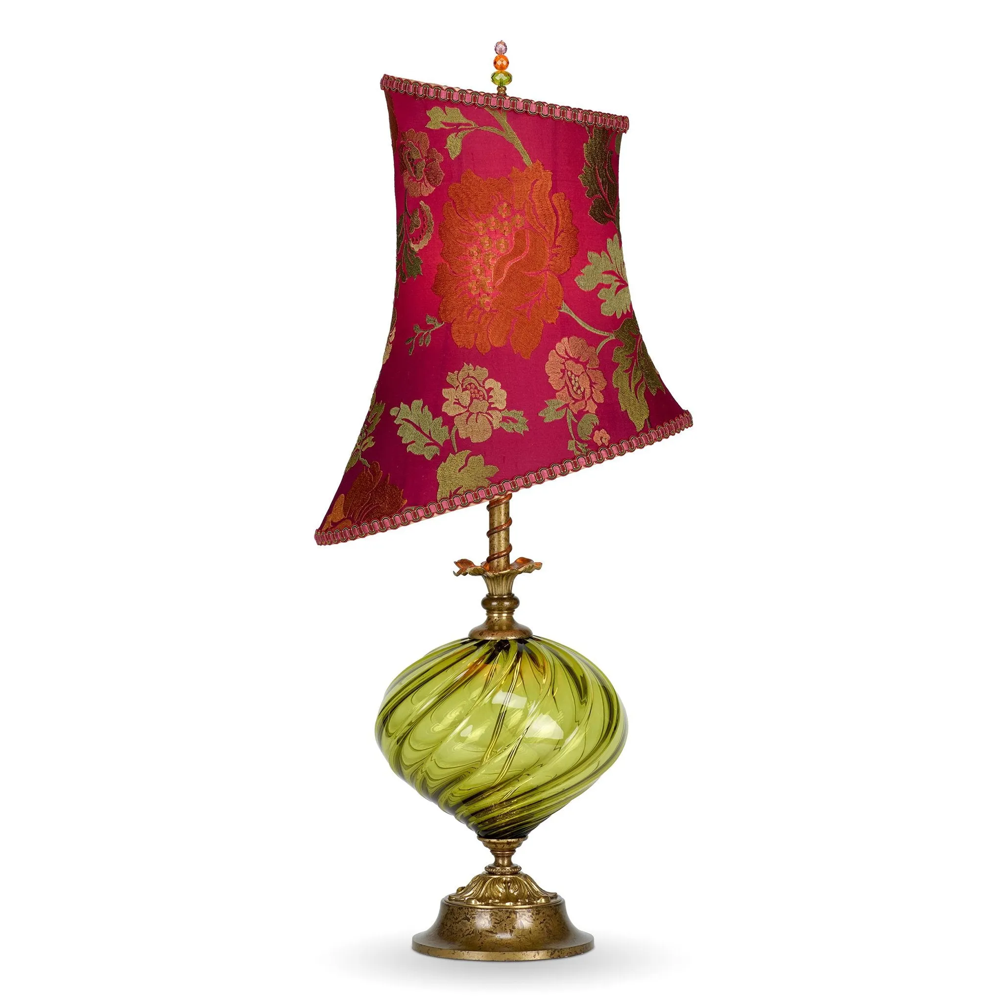 Beth Table Lamp 212m76 by Kinzig Design Colors Greens Fuchsia Copper Artistic Artisan Designer Table Lamps