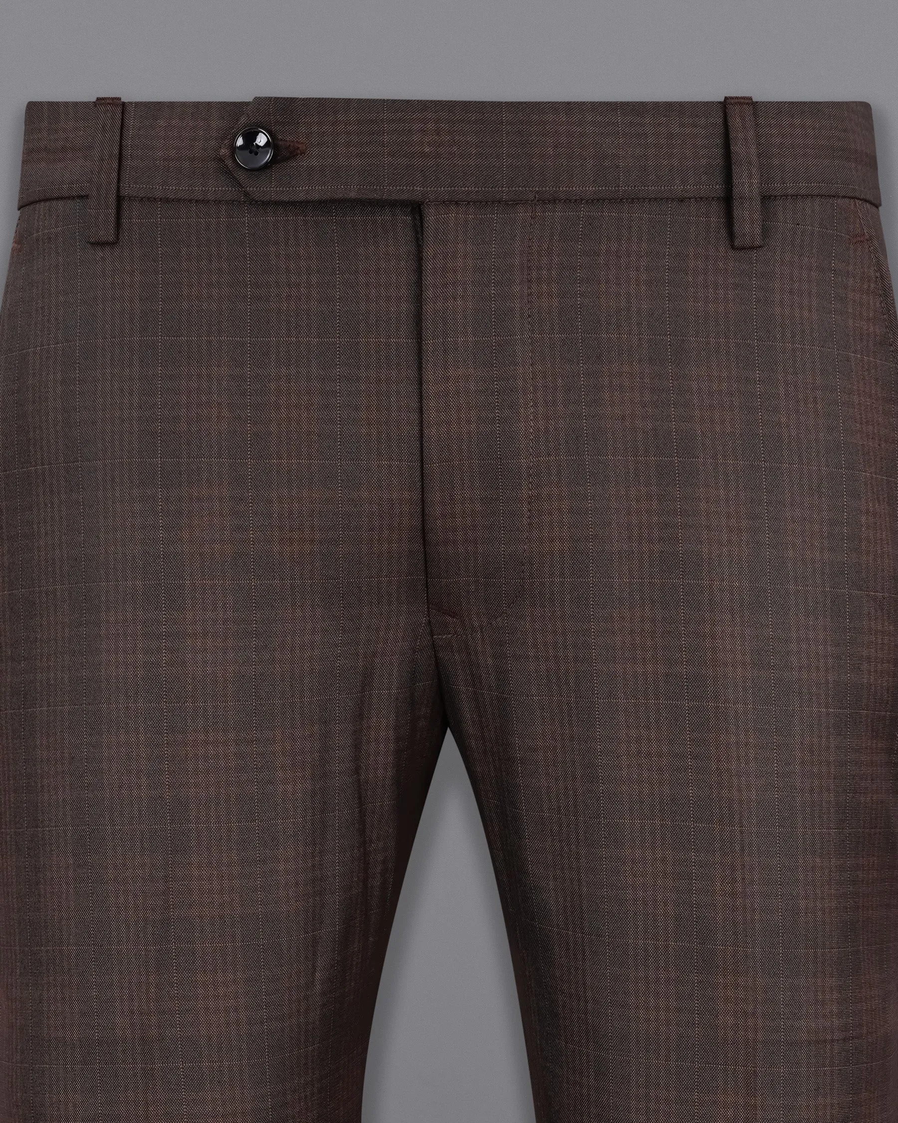 Birch Brown Plaid Cross Placket Bandhgala Suit