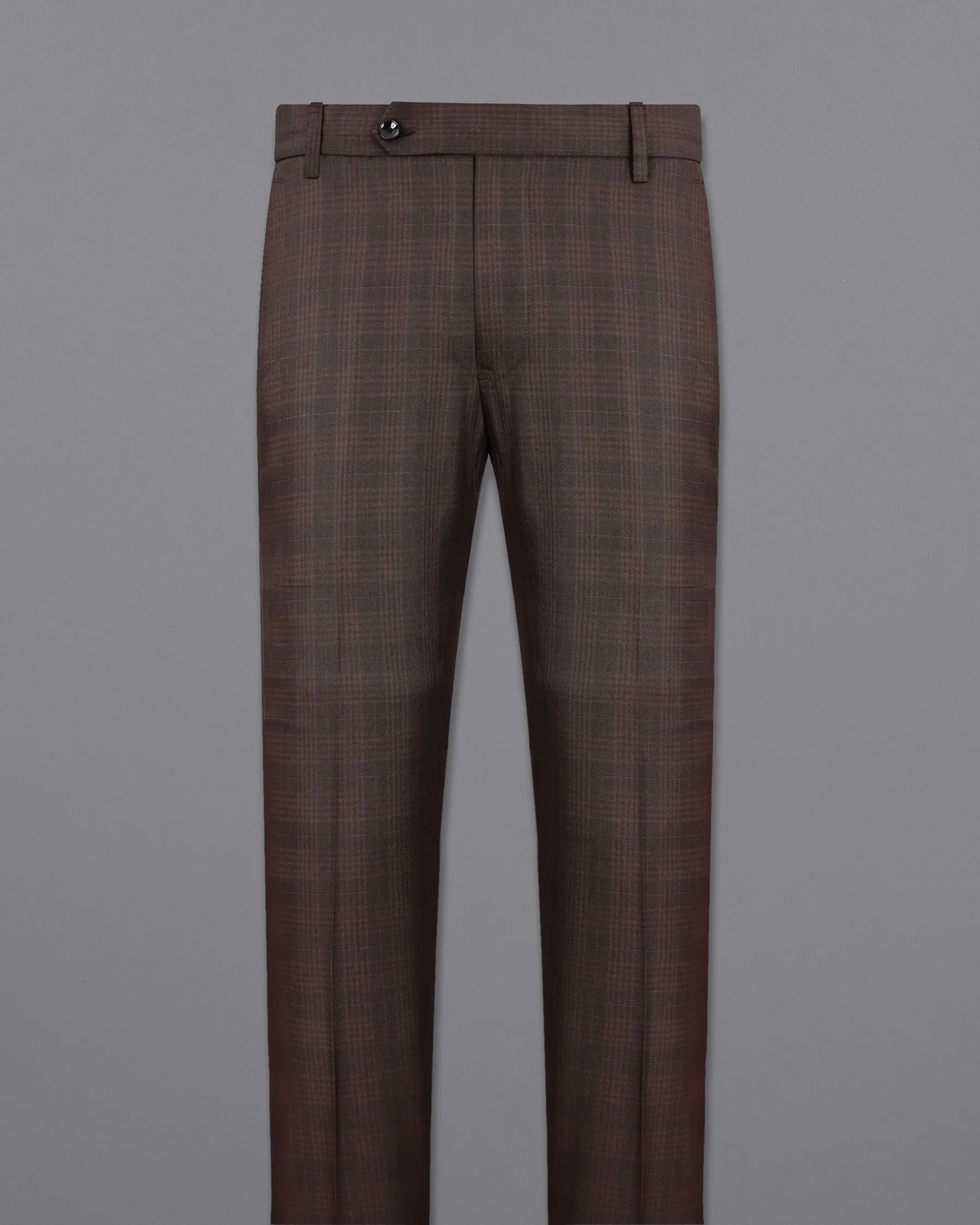 Birch Brown Plaid Cross Placket Bandhgala Suit