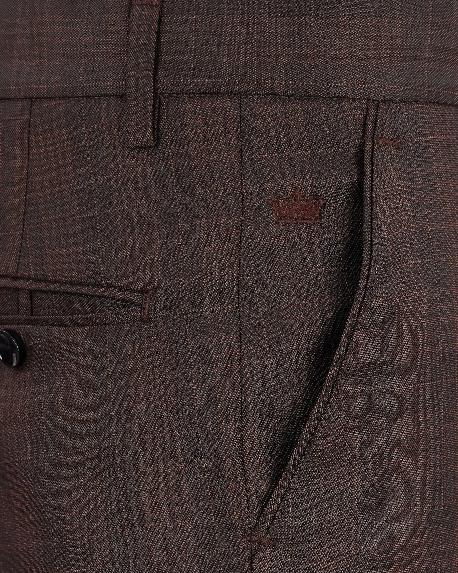 Birch Brown Plaid Cross Placket Bandhgala Suit