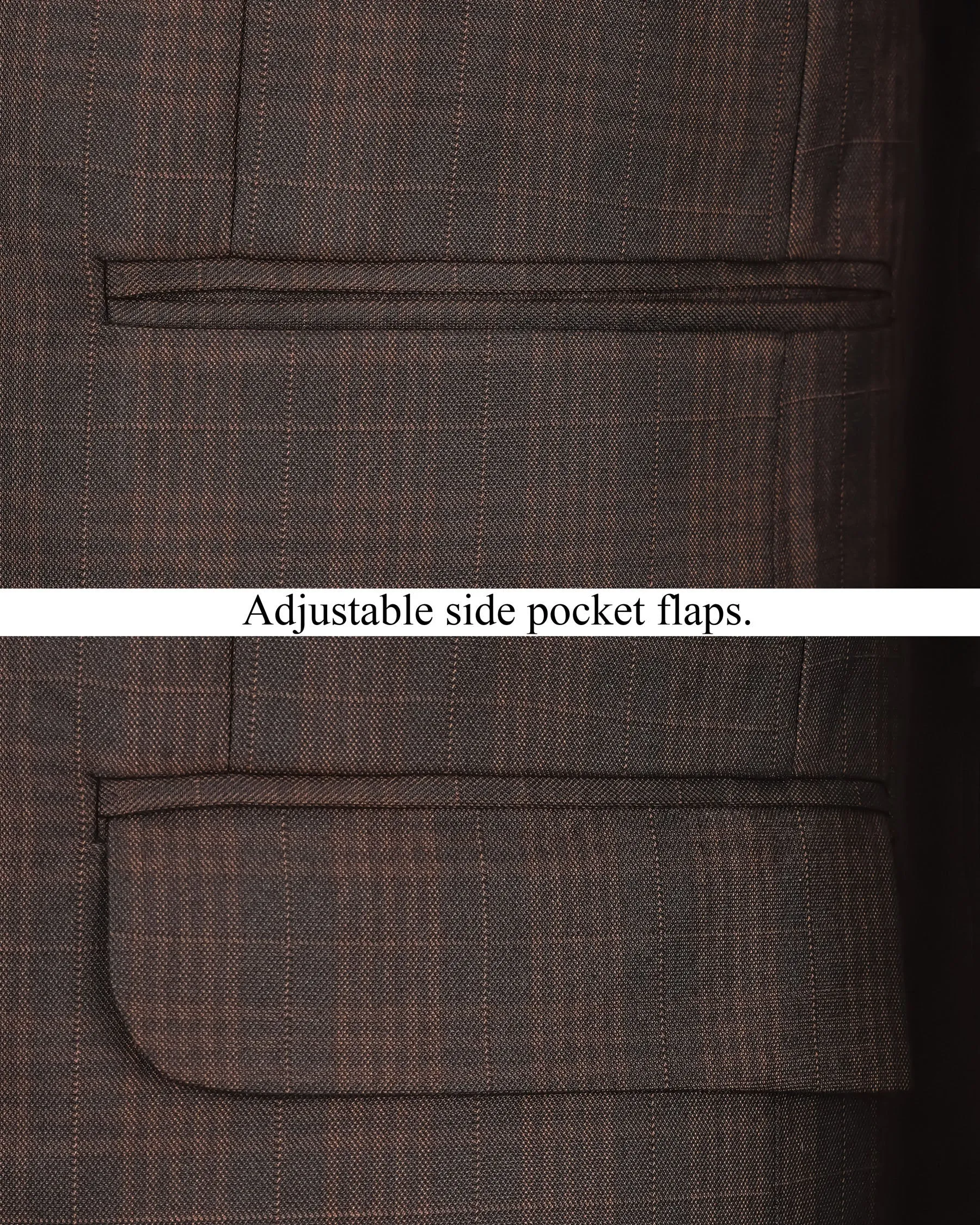 Birch Brown Plaid Cross Placket Bandhgala Suit