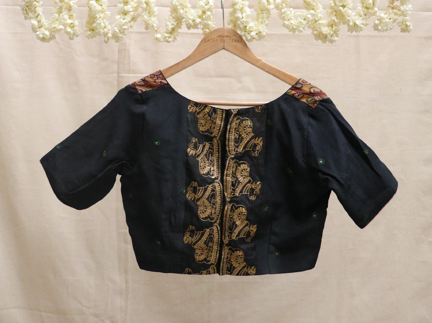 Black Kalamkari Nandi blouse