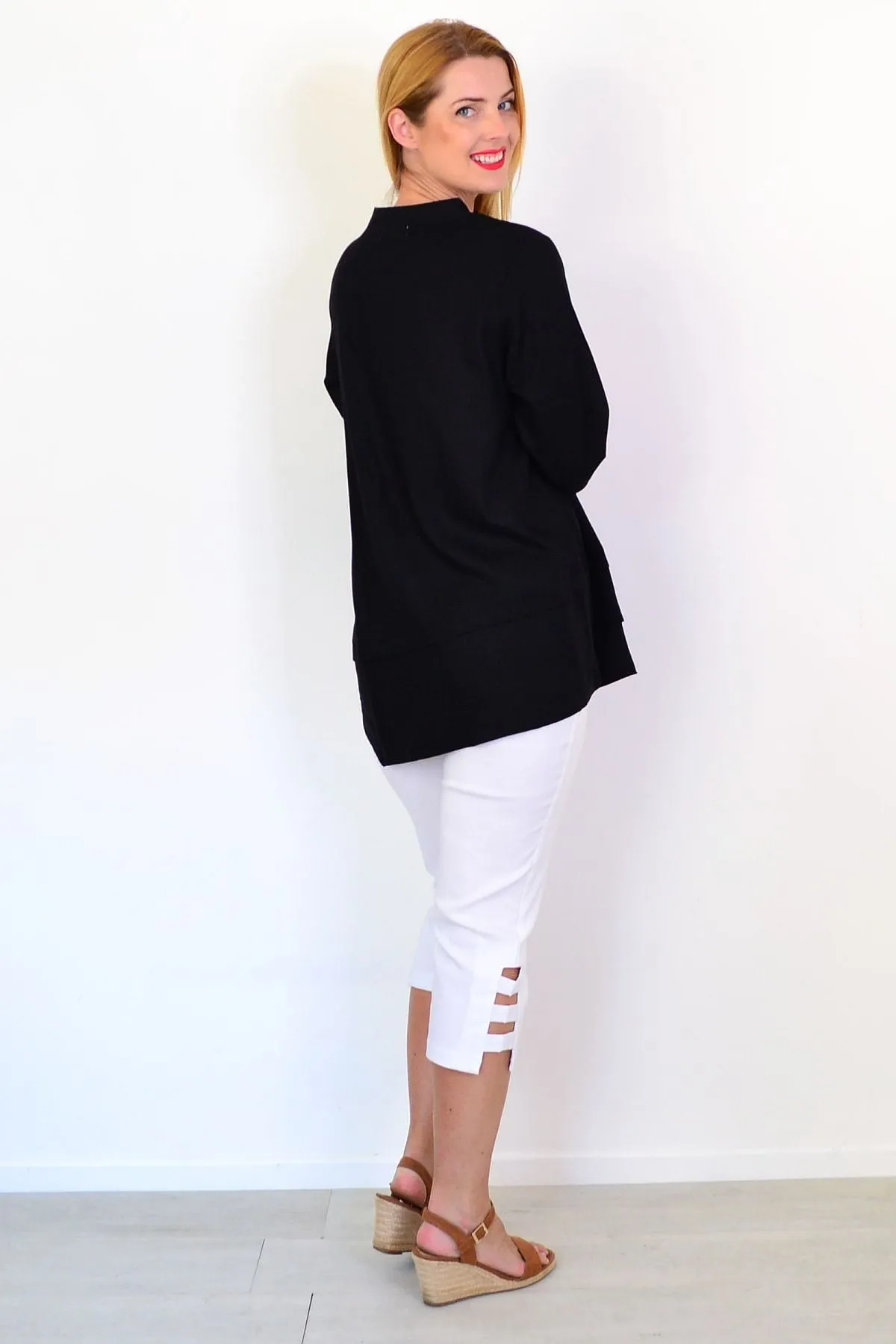 Black Linen Blend Tunic Top