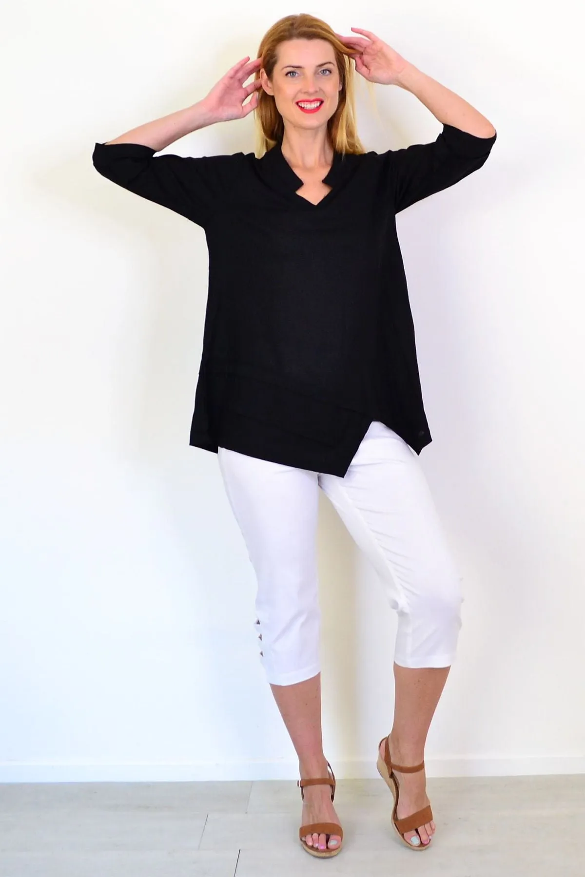 Black Linen Blend Tunic Top