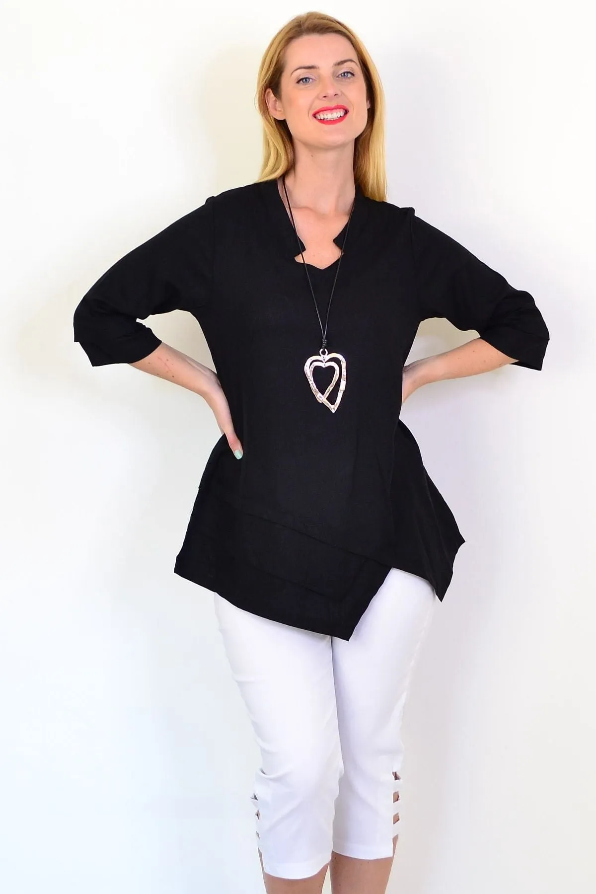 Black Linen Blend Tunic Top