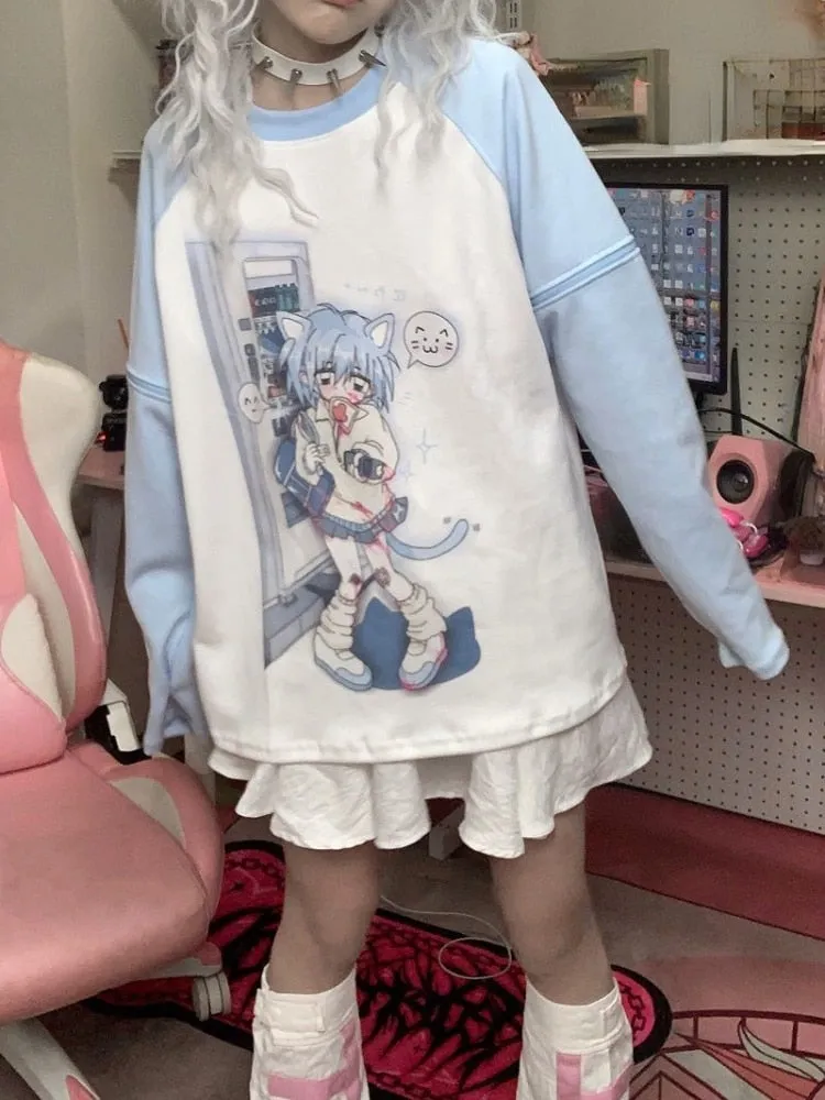 Blue Anime Detachable Sleeve Tee