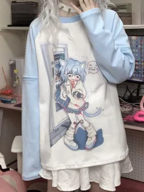 Blue Anime Detachable Sleeve Tee