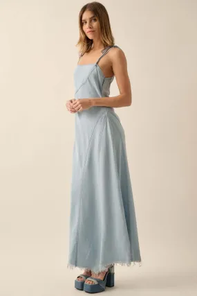 Blue Crush Frayed-Hem Denim Maxi Dress