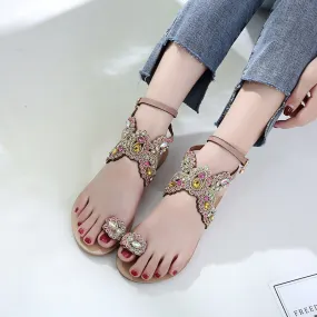 Bohemian Rhinestone Butterfly Flat Sandal