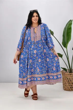 Boho Australia Margot Dress Blue Pink Floral