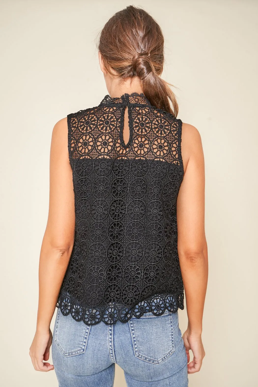 Bora Bora Crochet Mock Neck Blouse