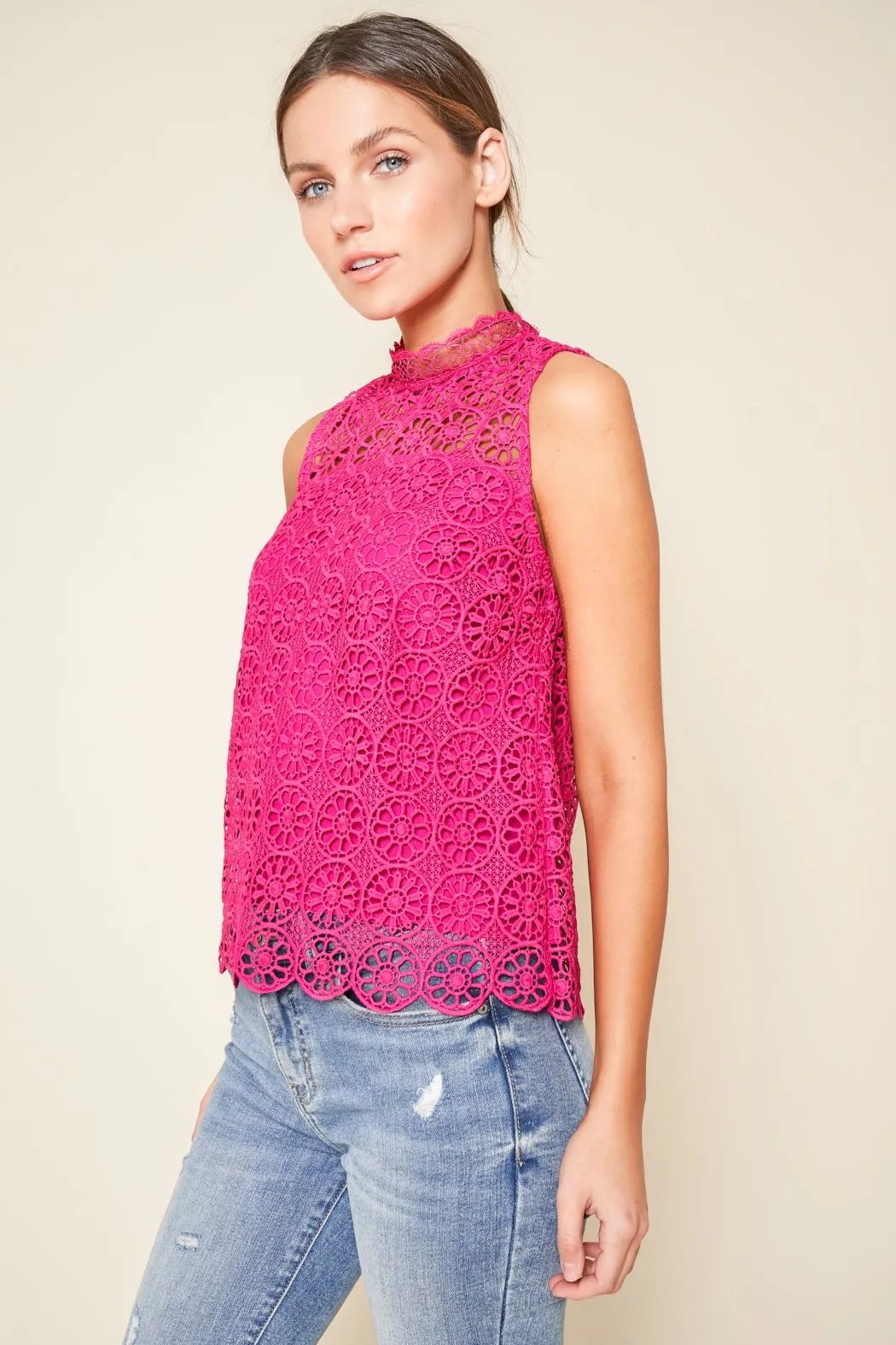 Bora Bora Crochet Mock Neck Blouse