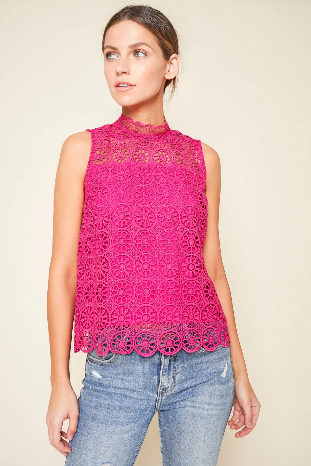 Bora Bora Crochet Mock Neck Blouse