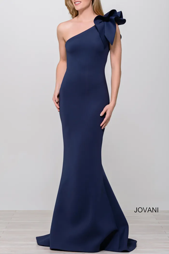 Bow Accented Asymmetrical Mermaid Gown