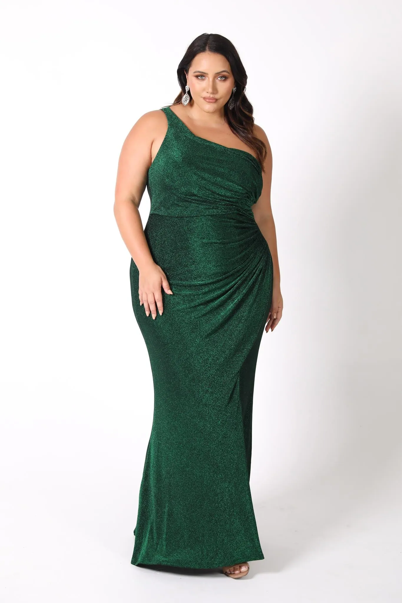 CALI One Shoulder Maxi Dress - Shimmer Green