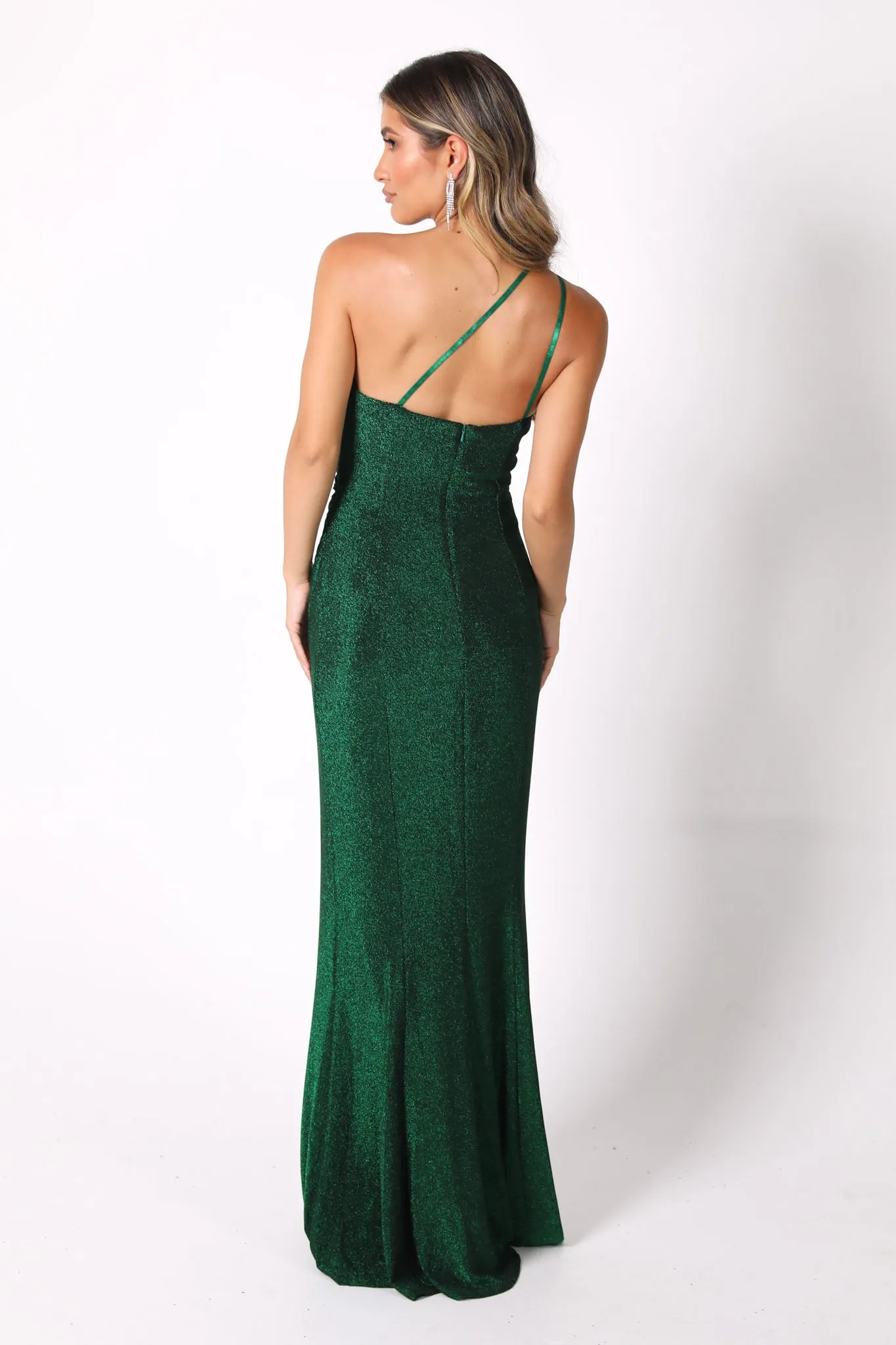 CALI One Shoulder Maxi Dress - Shimmer Green