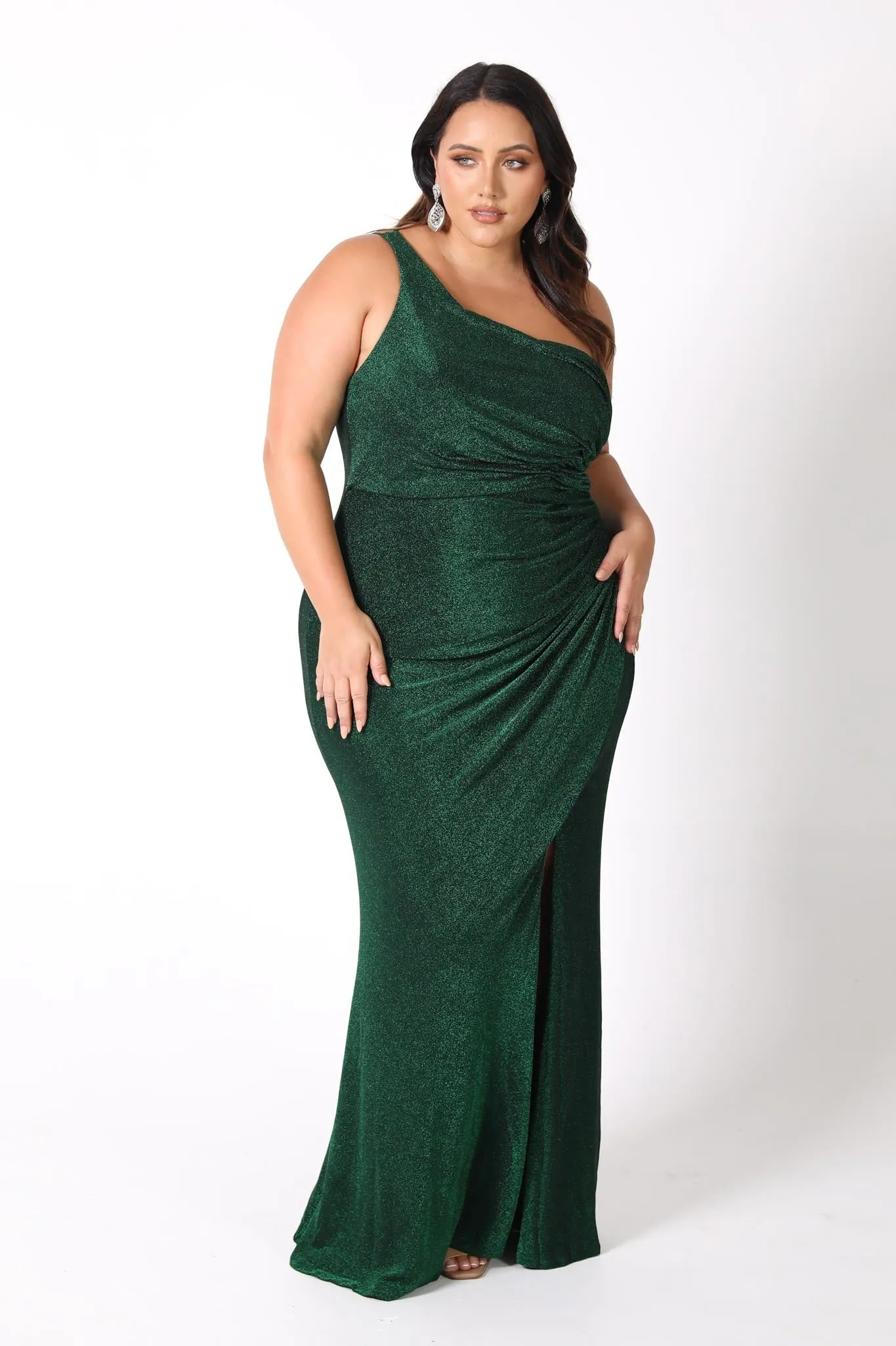 CALI One Shoulder Maxi Dress - Shimmer Green