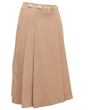 Camel Pleated Wool Gabardine Skirt