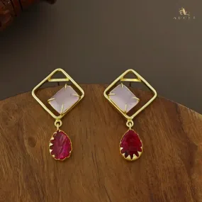 Camille Golden Diamond Rectangle Claw Dyed Stone Drop Earring