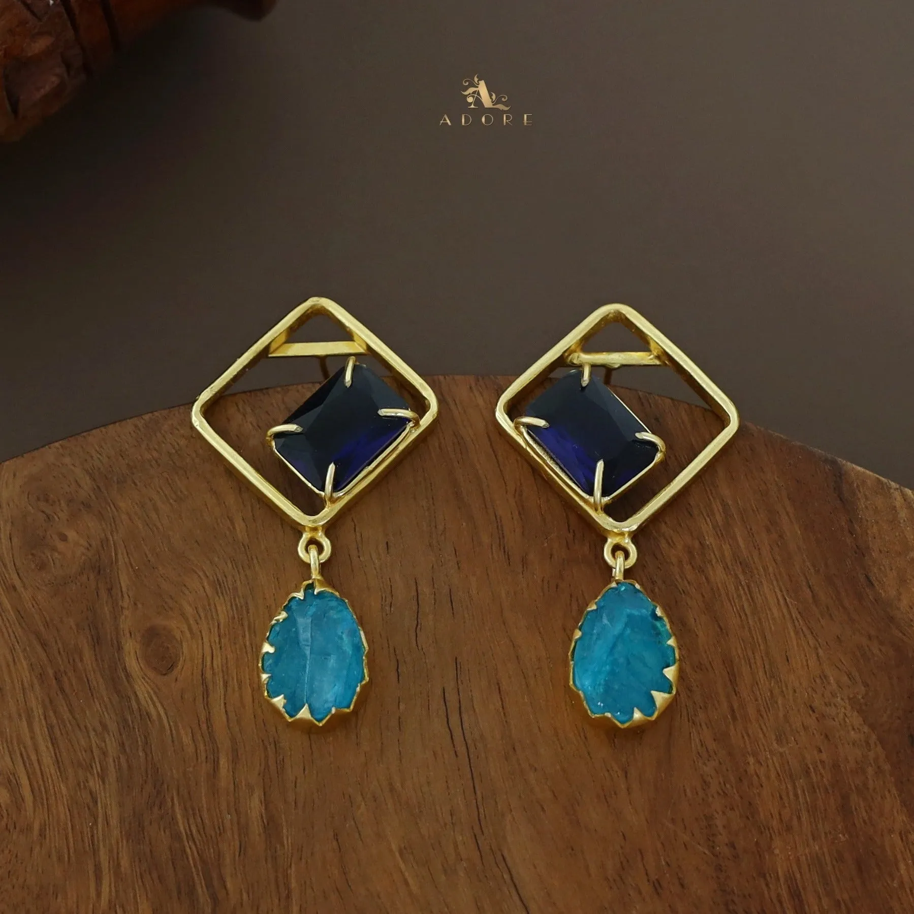 Camille Golden Diamond Rectangle Claw Dyed Stone Drop Earring