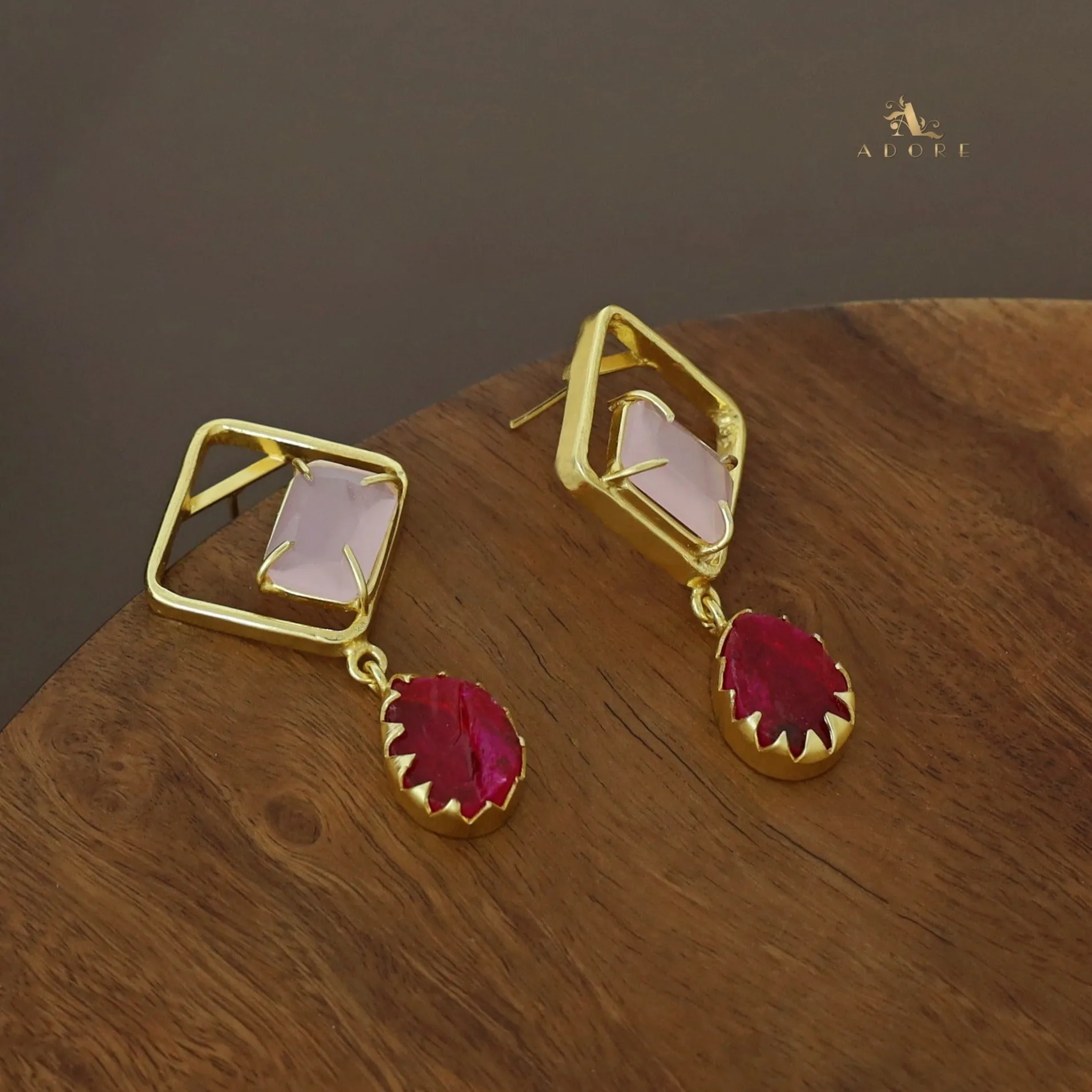 Camille Golden Diamond Rectangle Claw Dyed Stone Drop Earring