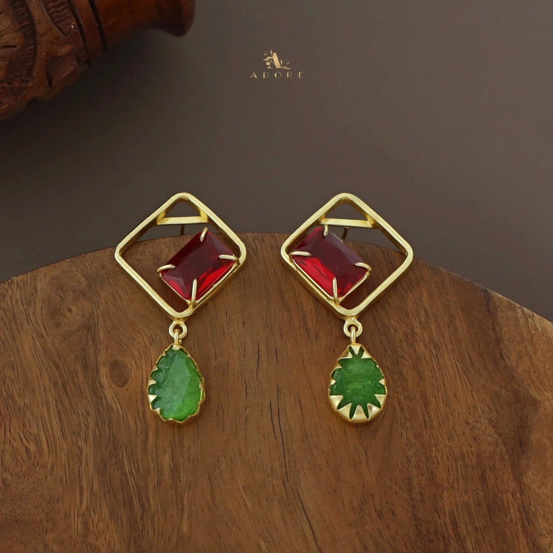 Camille Golden Diamond Rectangle Claw Dyed Stone Drop Earring