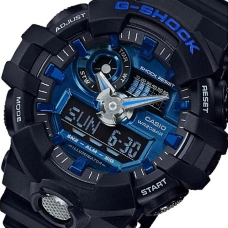 Casio G-SHOCK Black & Neon Blue Digital Analog Men's Watch - GA710-1A2