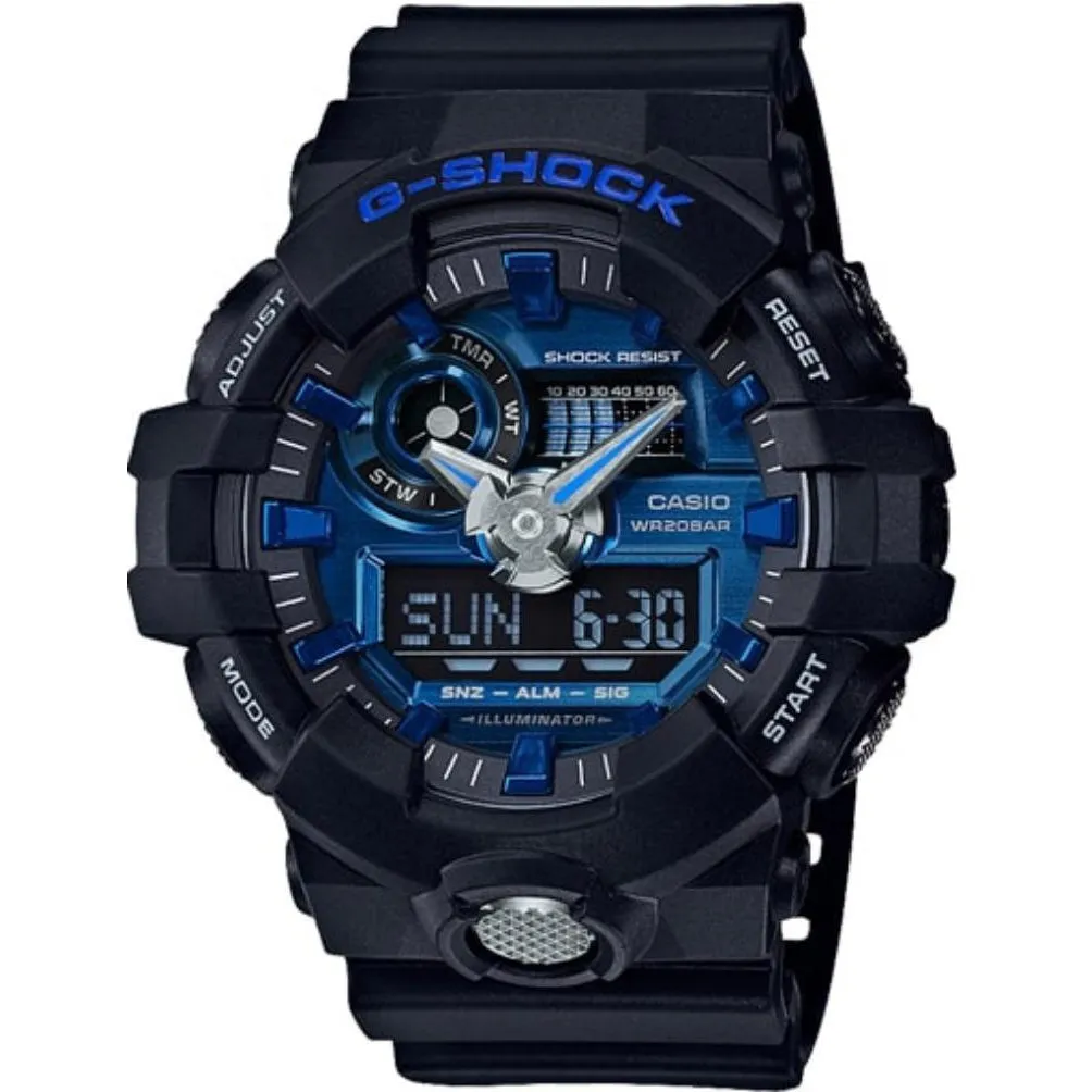 Casio G-SHOCK Black & Neon Blue Digital Analog Men's Watch - GA710-1A2