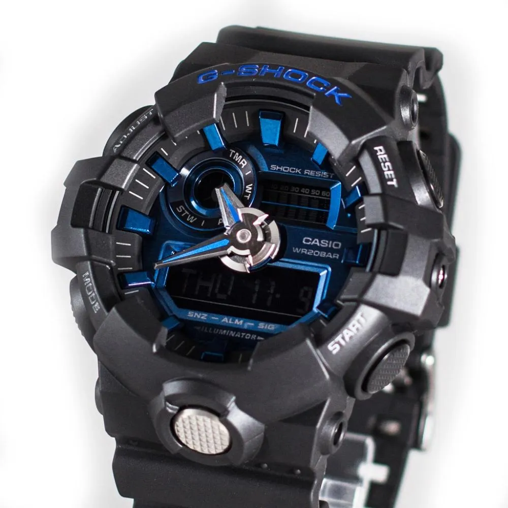 Casio G-SHOCK Black & Neon Blue Digital Analog Men's Watch - GA710-1A2