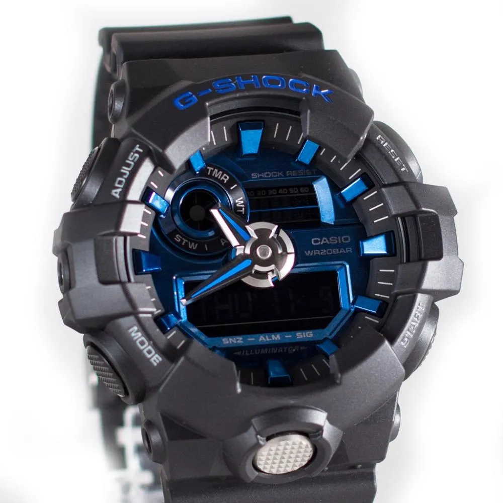 Casio G-SHOCK Black & Neon Blue Digital Analog Men's Watch - GA710-1A2