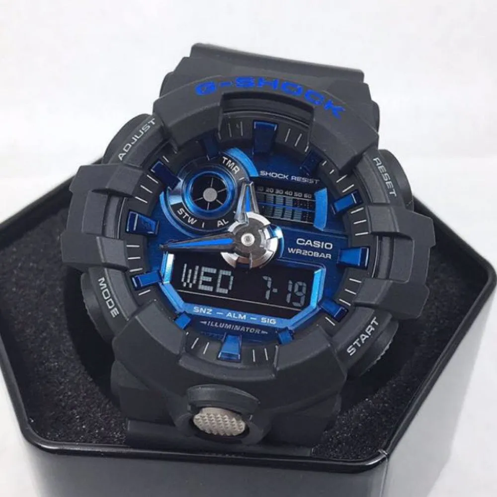 Casio G-SHOCK Black & Neon Blue Digital Analog Men's Watch - GA710-1A2