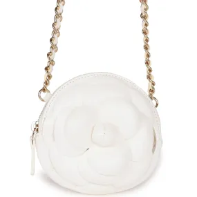 Chanel Camellia Clutch with Chain White Lambskin Light Gold Hardware