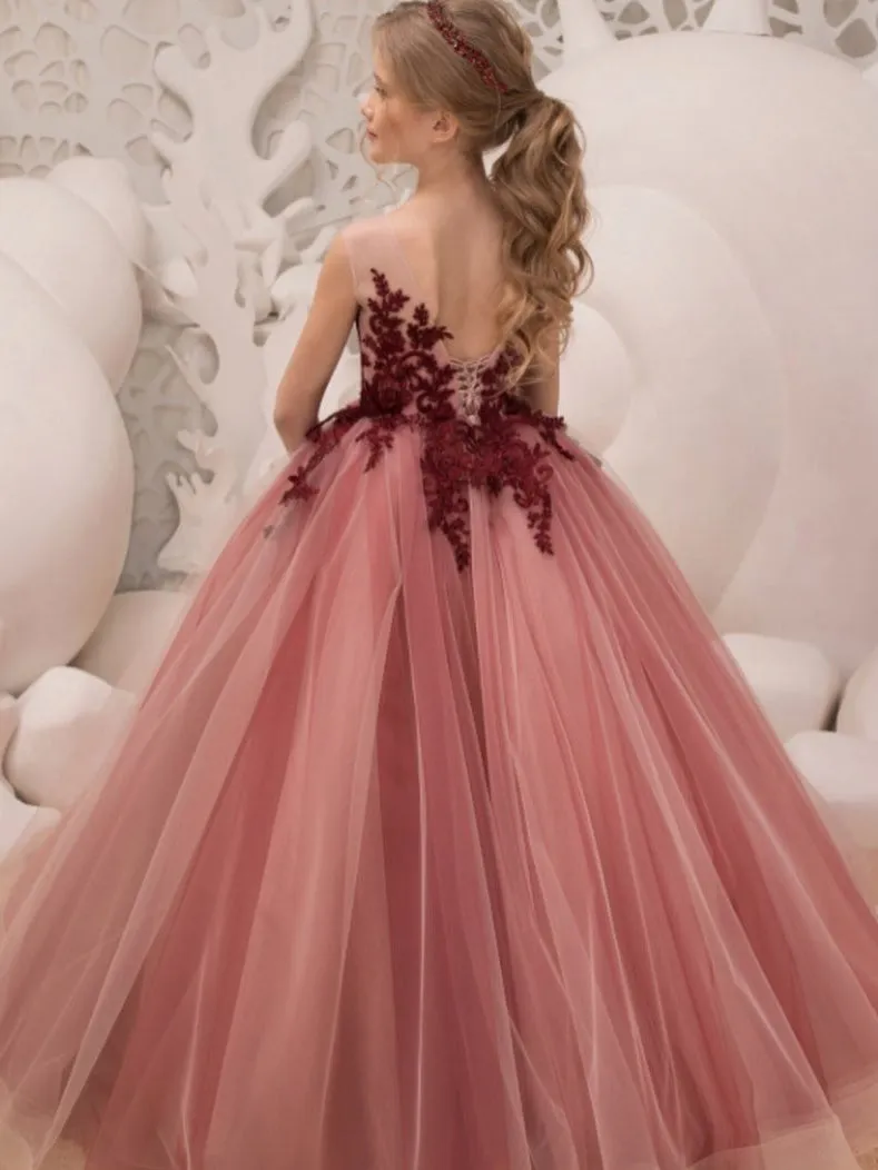 Charming Tulle Princess Ball Gown Flower Girl Dresses With Appliques FD086