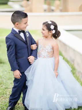 Charming Tulle Scoop Neckline Ball Gown Flower Girl Dresses With Appliques FD096