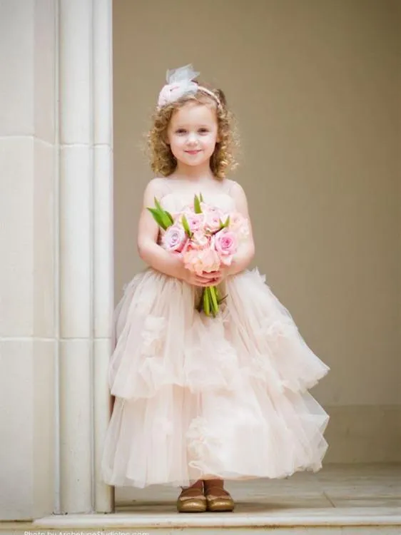 Charming Tulle Square Neckline Ankle-length A-line Flower Girl Dresses FD036